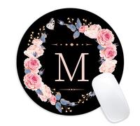 Letra m flores negras y rosas almohadilla de mouse redonda de mouse divertida con almohadilla de mouse pequea con base de goma que no sale de goma a
