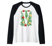 Letra mayúscula V Alfabeto Monograma Inicial Jardinero Flor Camiseta Manga Raglan