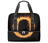 Letra O in Fire Sports Duffle Bag for Women Men Boys Kirls Letter Symbols Weekend Overnight Bags Wet Seperated 21 L Tote Bag for Travel Gym Yoga, color, 21L, Organizador de bolsas