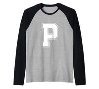 Letra P Big Bold Capital Varsity Alfabeto Monograma Camiseta Manga Raglan