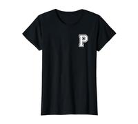 Letra P Estilo Universitario Cool Camiseta gráfica económica, Mujer, Negro, S