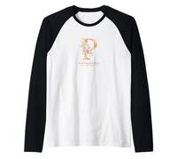 Letra "P" para mujer con inicial, acuarela, rosa polvoriento, flor rosa Camiseta Manga Raglan