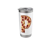 Letra P Pizza Nombre Inicial Fiesta Cumpleaños Queso a juego Vaso térmico de acero inoxidable de doble pared
