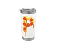Letra P Pizza Nombre inicial Niños Fiesta Cumpleaños Diversión a juego Vaso térmico de acero inoxidable de doble pared