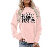 -Letra podría ser UNA estación de tren Art Day Print Cuello redondo Sudadera de manga larga, Rosa., L