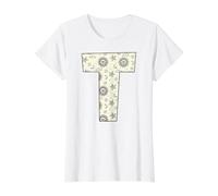Letra T Celestial Alfabeto Inicial Diseño Monograma Camiseta gráfica económica, Mujer, Blanco, XL