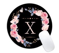 Letra x flores negras y rosadas Almohadilla de mouse redonda de mouse divertida con almohadilla de mouse pequea con base de goma que no sale de goma
