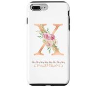 Letra 'X' para mujer con inicial, acuarela, rosa polvoriento, flor rosa Carcasa para iPhone 7 Plus/8 Plus