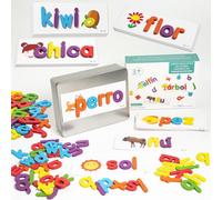 LETRACLAC - Letras Magnéticas para Niños de Madera - Juego Educativo Montessori con 88 Piezas, Ideal para Aprender a Leer y Escribir de Forma Divertida, Segura y Creativa + Incluye acentos y la ñ