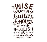 Letras a mano con versículo bíblico sobre las mujeres sabias Calcomanías de pared de papel adhesivo 36x56.9cm Removible sin dejar pegamento Café
