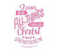 Letras a mano con versículo bíblico "Todo lo puedo" Calcomanías de pared de papel adhesivo 36x52.8cm Varios tamaños Rosa