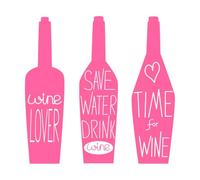 Letras a mano en botellas de vino, citas sobre vino en estilo plano, minimalismo en Calcomanías de pared de papel adhesivo 67.2x68.3cm Embellecimiento de paredes Rosa