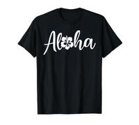 Letras Aloha con diseño de Flor de Hibisco Camiseta gráfica económica, Hombre, Negro, M