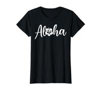 Letras Aloha con diseño de Flor de Hibisco Camiseta gráfica económica, Mujer, Negro, XS