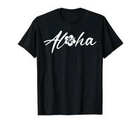 Letras Aloha con una Flor de Hibisco Diseño de Surf Camiseta gráfica económica, Hombre, Negro, M