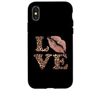 Letras Big Lips Love con estampado de leopardo, labios rosas, amor de San Valentín Carcasa para iPhone X/XS