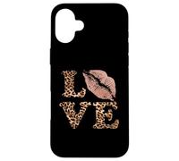 Letras Big Lips Love con estampado de leopardo, labios rosas, amor de San Valentín Carcasa para iPhone 16 Plus