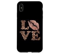 Letras Big Lips Love con estampado de leopardo, labios rosas, amor de San Valentín Carcasa para iPhone XS Max