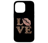 Letras Big Lips Love con estampado de leopardo, labios rosas, amor de San Valentín Carcasa para iPhone 14 Pro Max