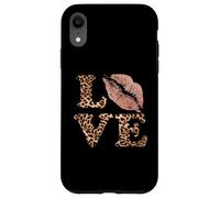 Letras Big Lips Love con estampado de leopardo, labios rosas, amor de San Valentín Carcasa para iPhone XR