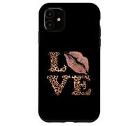 Letras Big Lips Love con estampado de leopardo, labios rosas, amor de San Valentín Carcasa para iPhone 11