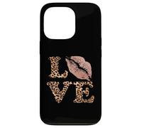 Letras Big Lips Love con estampado de leopardo, labios rosas, amor de San Valentín Carcasa para iPhone 13 Pro