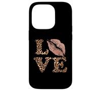 Letras Big Lips Love con estampado de leopardo, labios rosas, amor de San Valentín Carcasa para iPhone 14 Pro