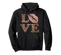 Letras Big Lips Love con estampado de leopardo, labios rosas, amor de San Valentín Sudadera con Capucha