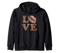 Letras Big Lips Love con estampado de leopardo, labios rosas, amor de San Valentín Sudadera con Capucha