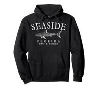 Letras Blancas arqueadas de Pesca de Tiburones en Seaside Florida Sudadera con Capucha
