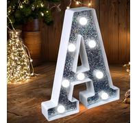 Letras con luces LED para marquesina, letras plateadas con purpurina, luz nocturna alimentada por pilas, para fiesta de cumpleaños, boda, decoración del hogar, baby shower (A)