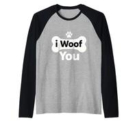 Letras de Hueso I Woof You con Bonito gráfico de Pata Camiseta Manga Raglan
