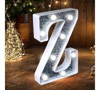 Letras de luz LED para carpas de fiesta, letrero de letras brillantes plateadas, luz nocturna alimentada por batería para fiesta de cumpleaños, boda, decoración del hogar, baby shower, Z