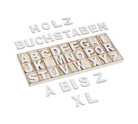 Relaxdays Set de letras de madera XL 104 piezas beige,blanco