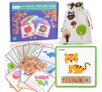 Letras de Madera Juegos, Juguetes Letra Montessori con 30 Tarjetas Didácticas de Doble Cara, 100 Letras de Madera, 1 Bolsa de Tela, Juego Montessori 3 Año, Juegos Educativo para 3 4 5 6 7 8 Años Niño