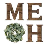 Letras De Madera Para Colgar -Home Sign Letras De Madera, Decoración Rústica Con Corona De Eucalipto, Home Sign Decoración De Pared | Decoracion Rústica Con Corona Artificial Para Cocina