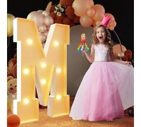 Letras de marquesina con luz cálida, luces LED grandes del alfabeto, control remoto, decoración romántica para boda, San Valentín, cumpleaños, 100 cm, M