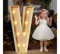 Letras de marquesina V, letras grandes iluminadas de 2.3 pies de alto con luces blancas cálidas, letra grande para boda, compromiso, graduación, decoración de fiesta de cumpleaños, kit de tablero de