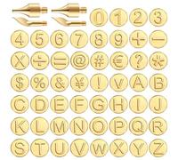 Letras de quema de leña 56pcs/conjunto Números de leña de latón duraderos con punta de leña Herramienta de quema de leña con letras que incluyen el símbolo del número de alfabeto para el baller de ma