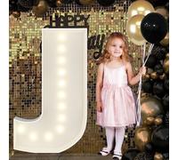 Letras grandes con luz LED J de 4 pies para decoración de fiestas, tablero de espuma gruesa precortada, kit de luces de marquesina para graduación 2026, graduación, boda, aniversario, baby shower