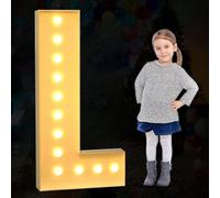Letras grandes de marquesina iluminadas, luces LED decorativas del alfabeto, decoración de fiesta, juego de tablero de espuma precortada para boda, cumpleaños, vacaciones, letra L, 120 cm