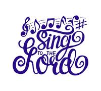 Letras hechas a mano que dicen "Canta al Señor" Calcomanías de pared de papel adhesivo 64x80.8cm Decoración artística Azul oscuro