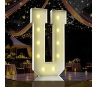 Letras iluminadas de marquesina de 4 pies, letras de marquesina de 4 pies de alto, letrero LED grande para baby shower, decoración de bebé, decoraciones de cumpleaños, graduación, baile (letra U)
