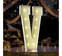 Letras iluminadas de marquesina de 4 pies, letras de marquesina de 4 pies de alto, letrero LED grande para fiestas, decoraciones de cumpleaños, graduación, graduación, baby shower (letra V)