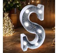Letras LED de carpa con luces, letrero de letras plateadas brillantes alimentado por batería para luz nocturna, decoración para boda, fiesta de cumpleaños, casa, baby shower - S