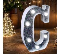 Letras LED de carpa con luces, letrero de letras plateadas con purpurina iluminadas, luz nocturna a batería para decoración de cumpleaños, boda, hogar, baby shower - C