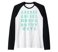 Letras mayúsculas de la A a la Z del alfabeto de dinosaurios para aprender ABC para niños Camiseta Manga Raglan