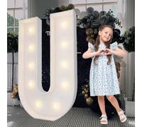 Letras U de marquesina de 4 pies, letras grandes con luz LED con bombillas, tablero de fondo de espuma gruesa precortada, boda, festival, fiesta de cumpleaños, hogar, bar, decoración de espuma, U, 120