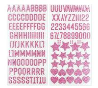 Letras y números autoadhesivos de gomaespuma con purpurina | ABC | para hacer manualidades y diseñar conos escolares, tarjetas, velas y mucho más - Juego de letras DIY - Rosa