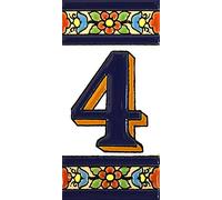 Letras y números con todo el abecedario, forma tus letreros en azulejo de cerámica policromada, pintados a mano en técnica cuerda seca. (Número cuatro “4”)